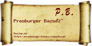 Presburger Bazsó névjegykártya